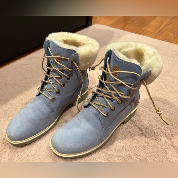 Women’s Light Blue Timberland Boots Fabric Material Size 8.5 - Picture 2 of 5